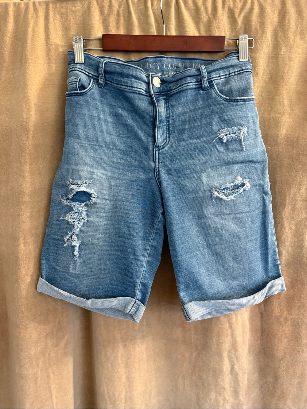 Juicy Couture Women's Distressed Denim Shorts - Light Blue size 12